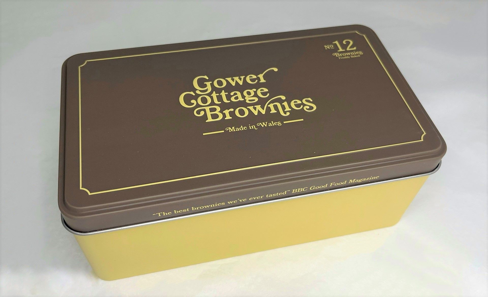 Gluten Free Gower Cottage Brownies in a presentation tin